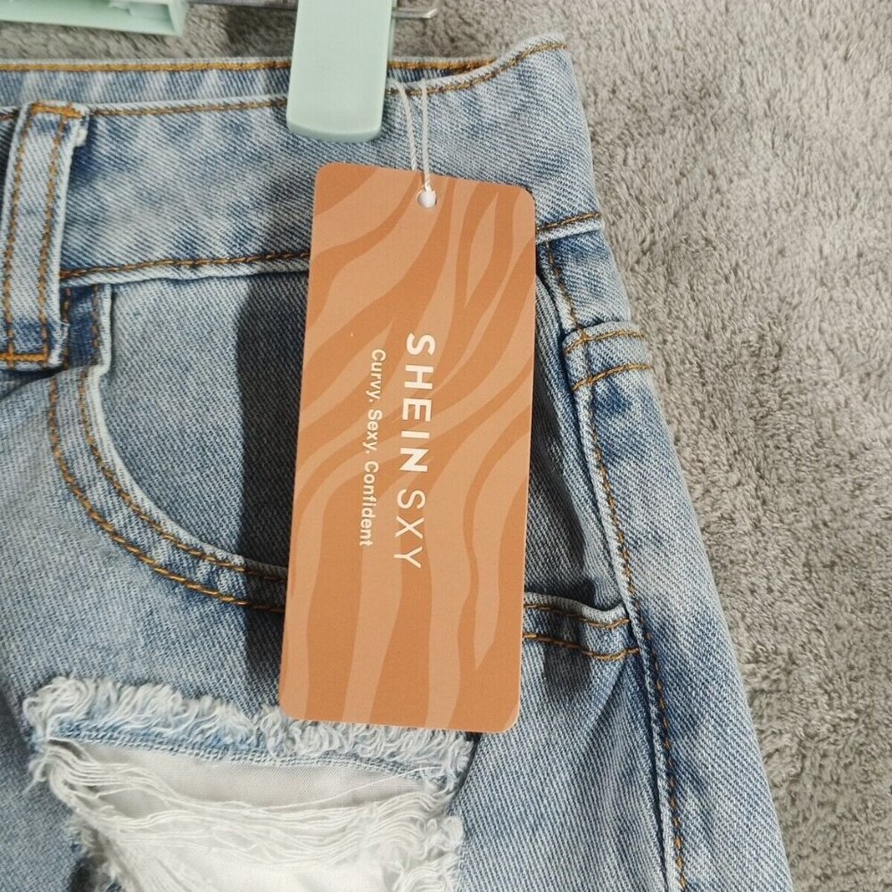 NWT SHEIN Wide Leg Hi-Rise Distressed Jeans Waist 26" Stone Wash Cotton Twill - Picture 6 of 12